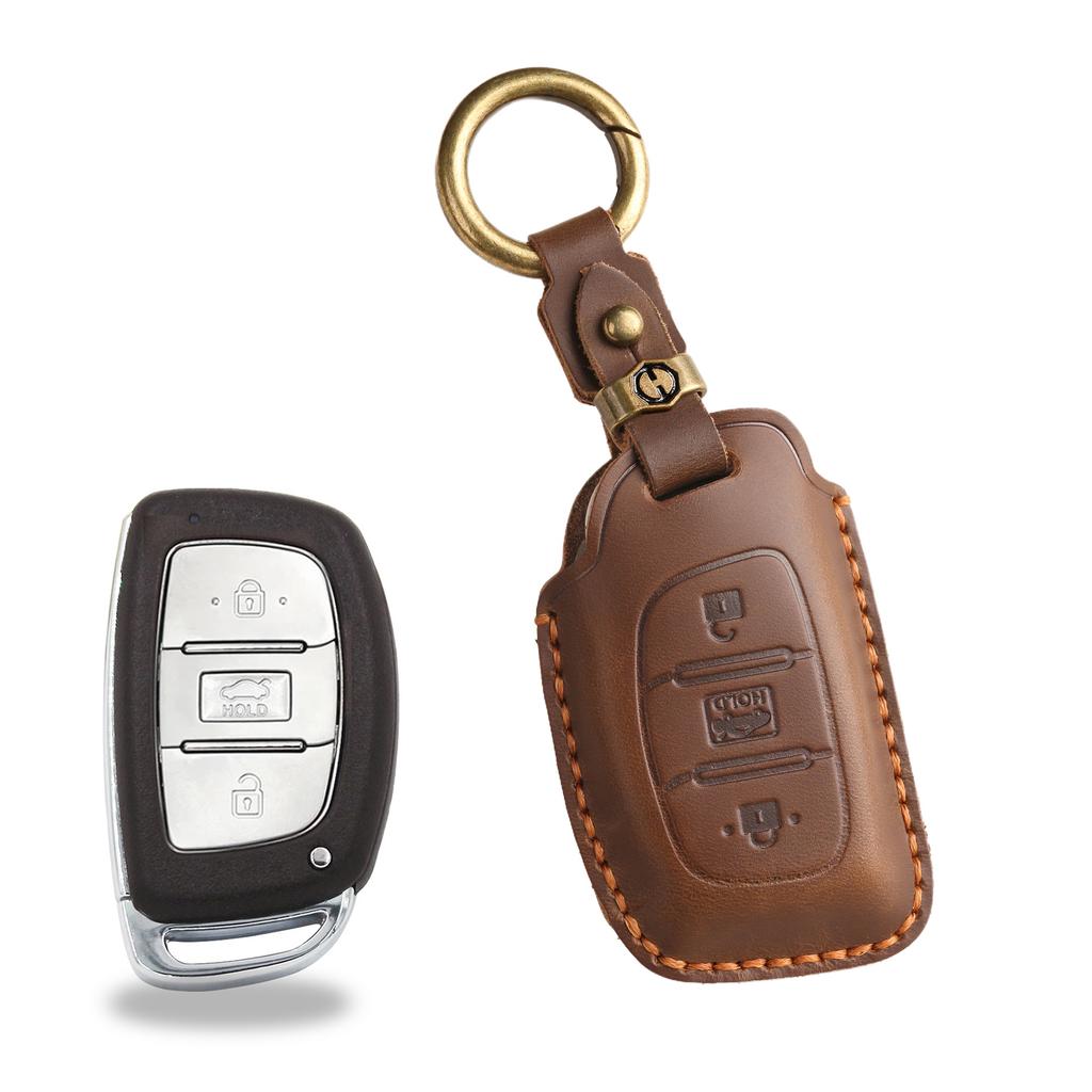 The Retro Key Cover Is Suitable for Beijing Hyundai IX35 Lead Landong Yuena Car Handmade Leather Protective Case Bag.