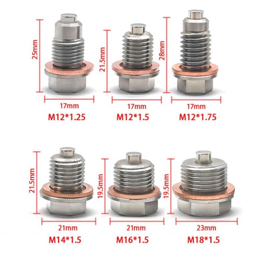 M12 M14 M16 Magnetic Oil Drain Plug Stainless Steel Sump Drain Screw Nut Bolt with Copper Crush Washer Auto Accessories Oil Drain Plugs 3