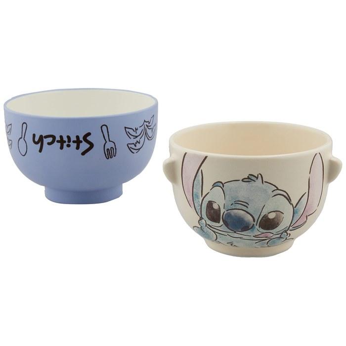 [Sun Art] Disney "Lilo & Stitch" Stitch Rice Bowl & Cup Set, Large, Approx. 480ml, Watercolor Style, Blue Bowl Set