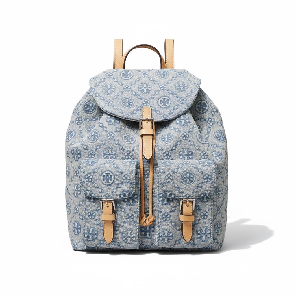 

Tory Burch T Monogram Signature Pattern Cotton Backpack Medium Women backpack Light-Blue 178820-400 Basic Set (Bag+Dust Bag)