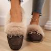 Fluffy Loafers with Decorative Buckles, Warm and Cozy for Winter, Easy Slip-On Flat Shoes for Women