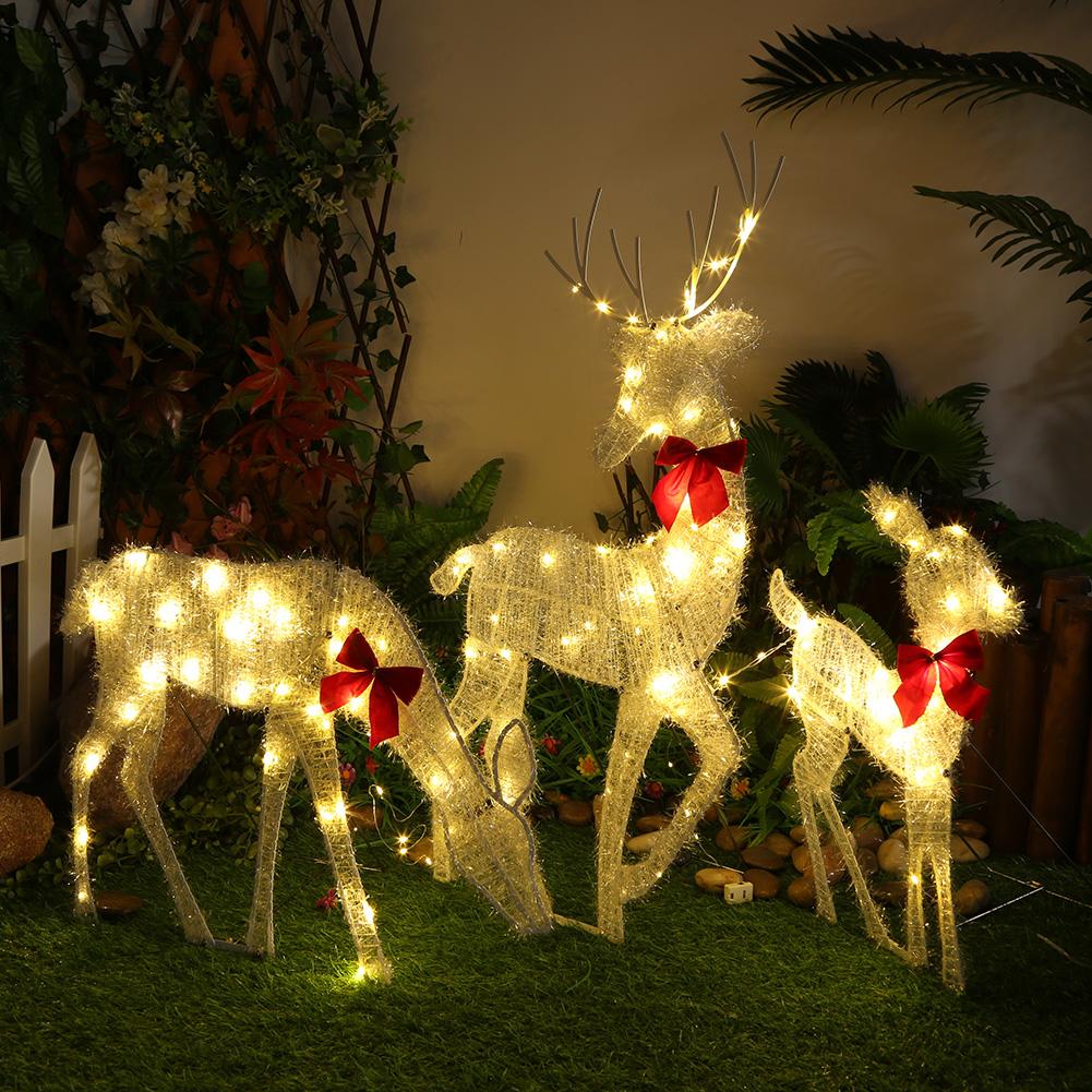 3Pcs Family Lighted Deer Christmas Decor Metal with 5Pcs LED String Light LED Christmas Lighted Reindeer for Garden Party Decor