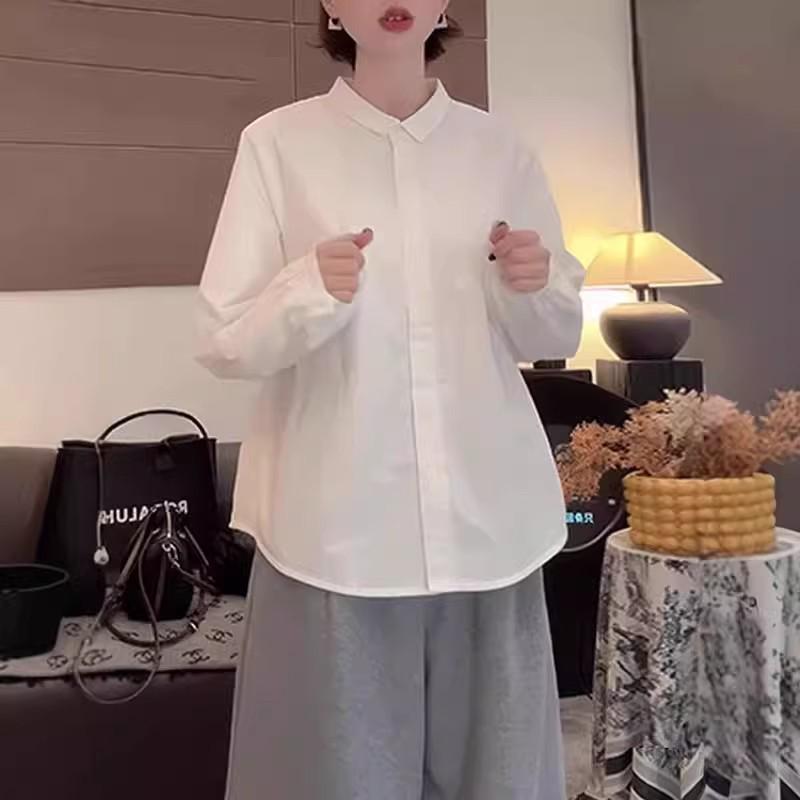 Women's Korean-Style Loose White Long-Sleeved Shirt – Versatile Lapel Design for Spring/Autumn 2026