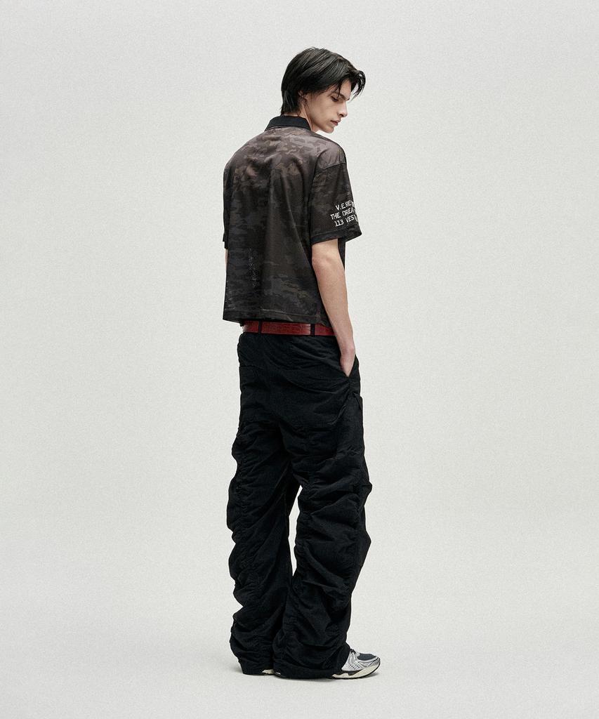 NOT4NERD Shirring Panel Curved Nylon Cargo Pants - Black