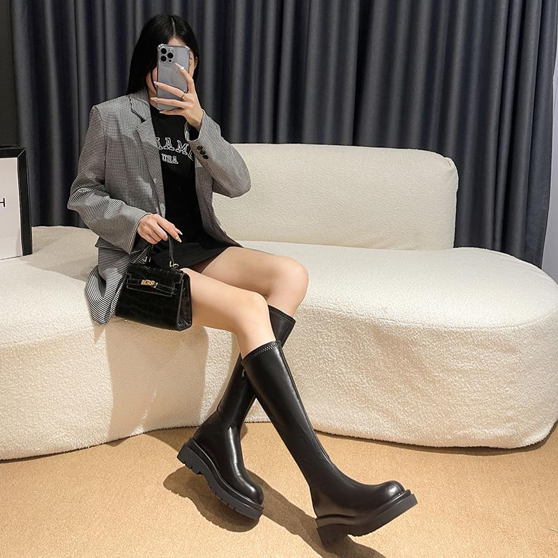 Platform Heel Women Knee-High Boots Fashion Comfort Warm Fur Shoes Autumn Winter Women's Knight Long Booties