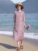Vintage Style Embroidered Ramie Qipao Dress with Stand Collar and Frog Buttons