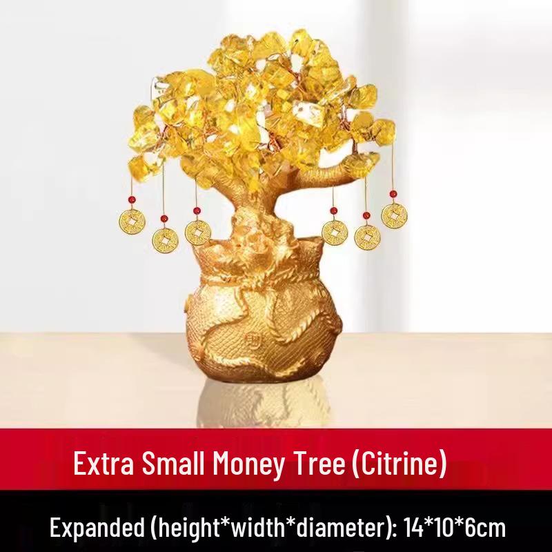 Citrine Money Tree Figurine: Attracts Wealth & Fortune, Perfect for Wine Cabinet or Living Room Entrance Decor.