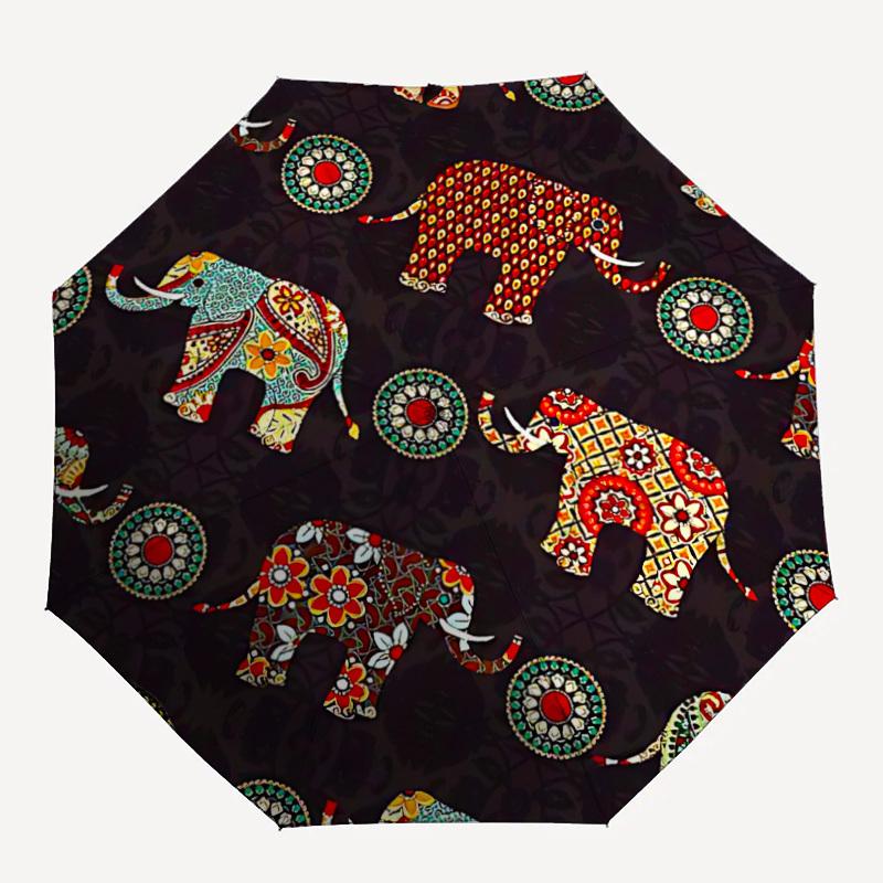

1pc Elephant Mandala Automatic Folding Umbrella - Compact 8-Rib Design, Durable Plastic & Iron, Lightweight for Outdoor Daily Use137