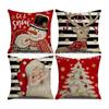 Santa Claus Cartoon Print Christmas Linen Cushion Cover