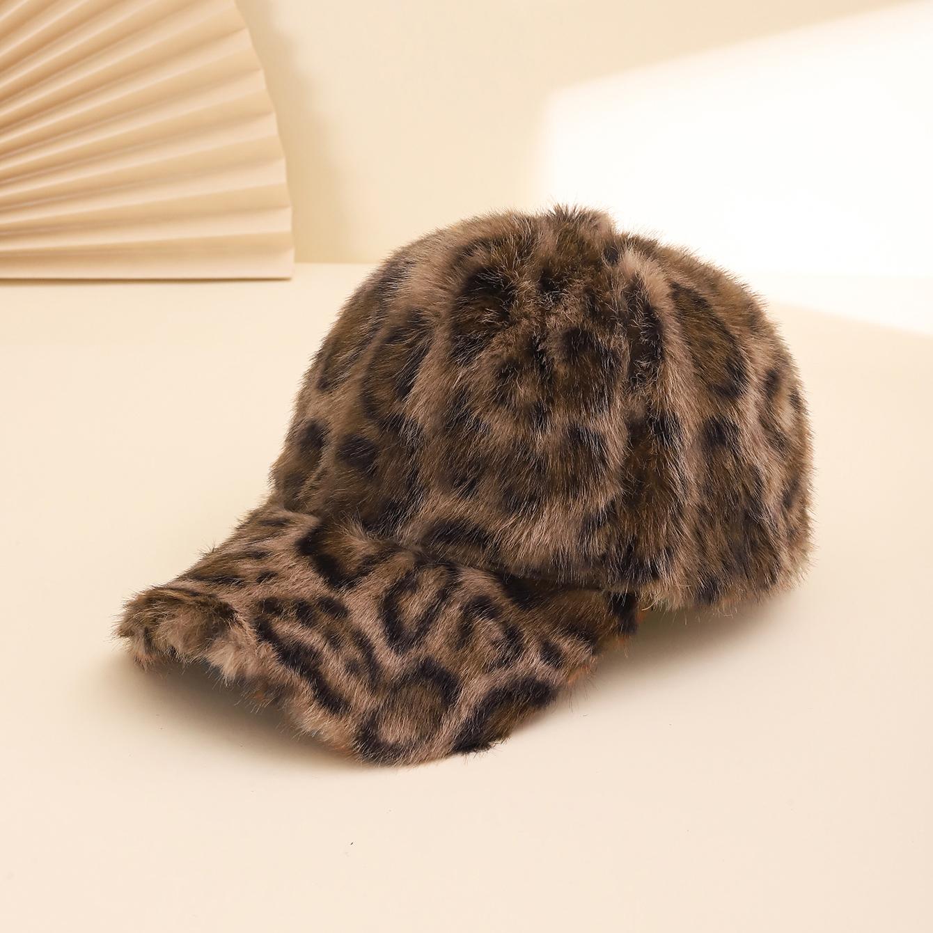 

Korean Fashion Fuzzy Leopard Print Baseball Cap, Vintage Versatile Trendy Snapback Hat, Perfect for Spring & Fall One Size