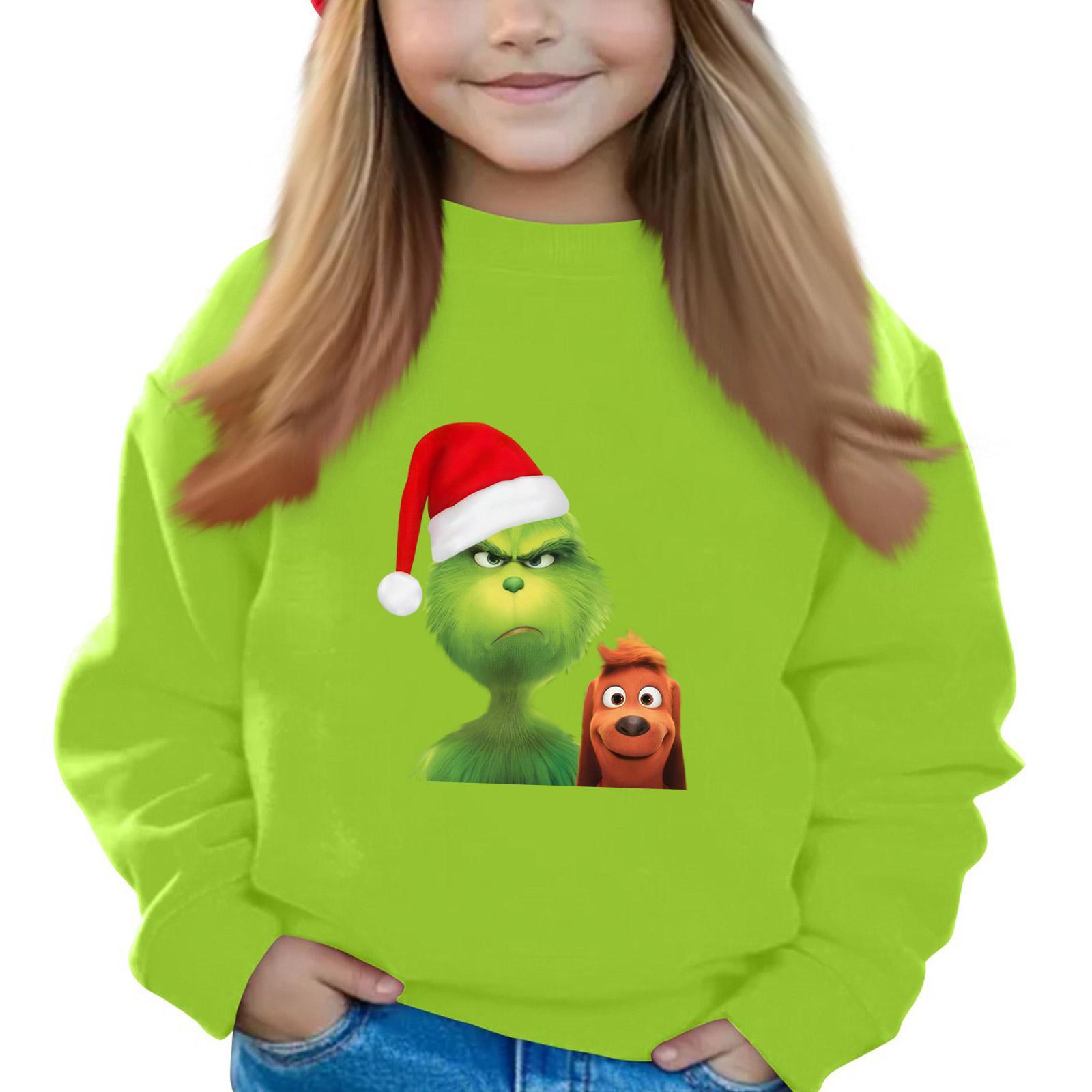 

Рождественские пуловеры с круглым вырезом для девочек, детские топы с принтом 110 зелёный