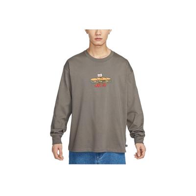 Vintage Print Pullover Rundhals Drop Shoulder Langarm T-Shirt Herren Oberteile Braun HJ0807-289