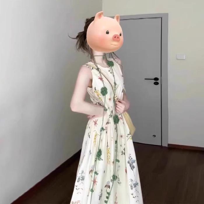 Женское французское цветочное макси-платье без рукавов - Стиль для пляжного отдыха, Лето 2026 Small цветочные печати