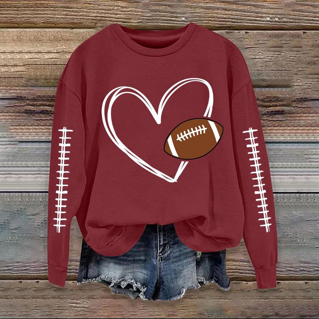 Women's Fashionable Casual Long-sleeved Rugby Printed Round-neck Top
