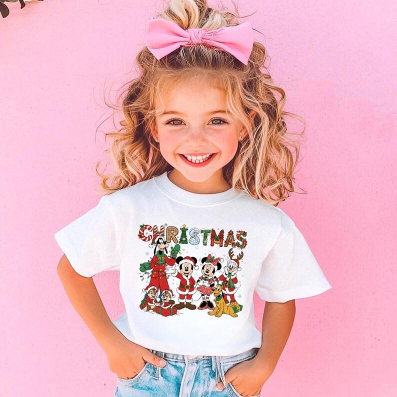 Mickey and Friends Christmas Kids Shirt – Mickey Minnie Donald Daisy Goofy Pluto – Holiday Tee for Boys & Girls – Cute Xmas Cartoon T-Shirt 110