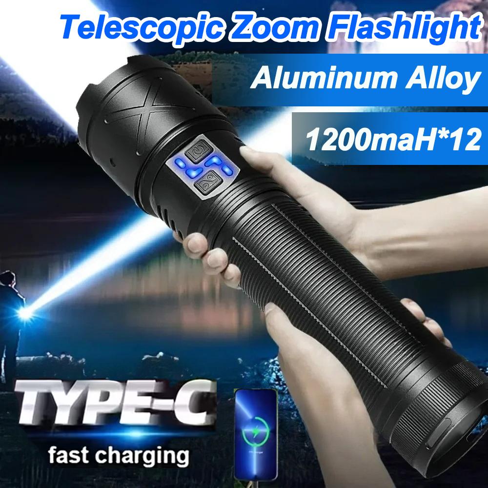 Powerful LED Flashlight Long Range Zoomable Hand Lamp USB Rechargeable Outdoor Work Light for Outdoor Camping