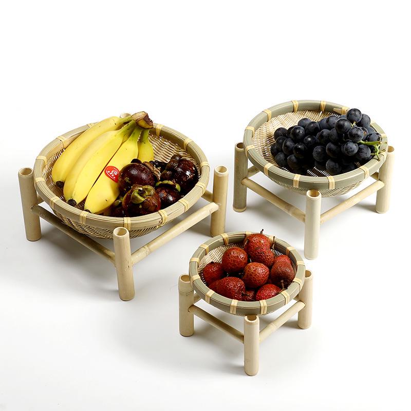 Cesto rotondo in bambù fatto a mano per snack, frutta e dolci