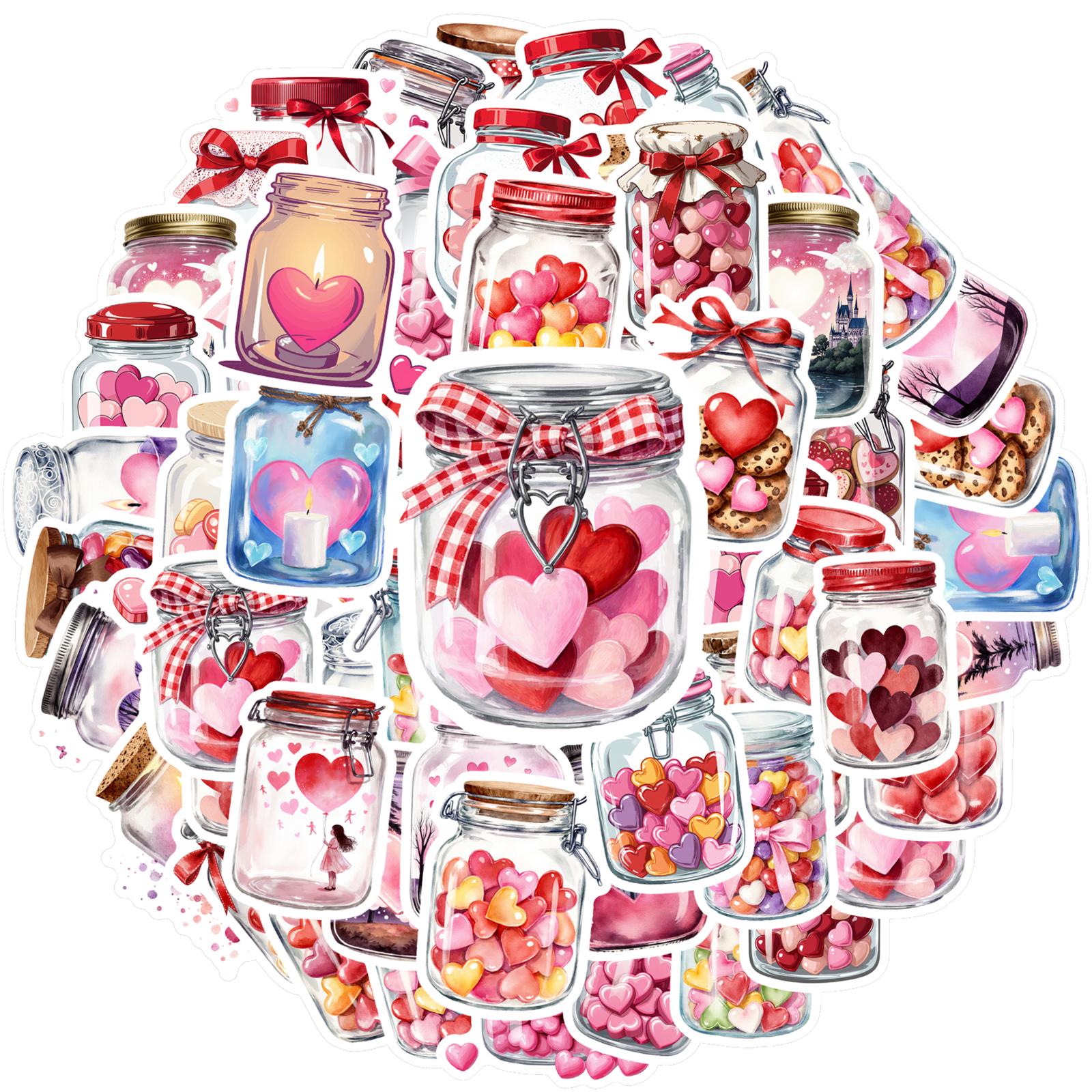 

35pcs Cute Jar Stickers Realistic Hearts Stickers DIY Stickers For Laptop Motorcycle Luggage Phone Laptop Guitar