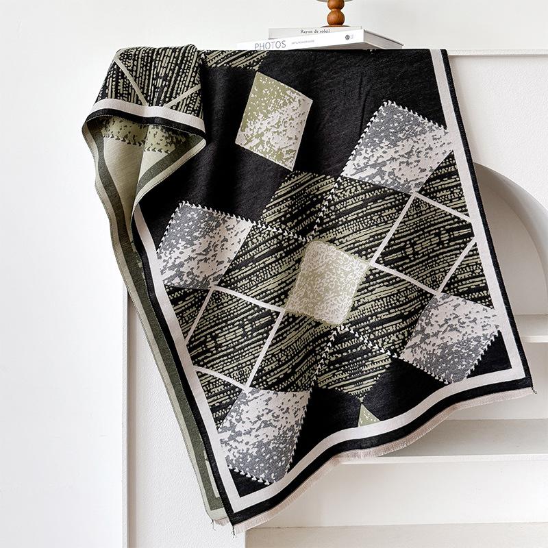 Geometric simplicity contrasting colors double-sided imitation cashmere scarf winter high-end warm shawl