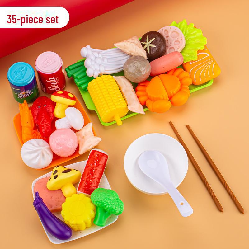 Play Kitchen Set: Simulated Food, Seafood, Fruit, Vegetable, Hot Pot, Barbecue Toys for Children, Boys and Girls Cooking Experience