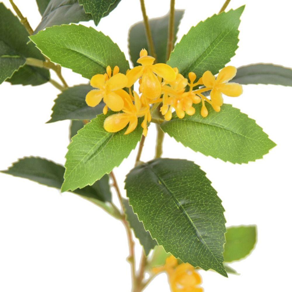 Yellow Flower Osmanthus Artificial Flower Green Leaves Garden Decorations Osmanthus Leaves Branches Photo Props Fake Flowers