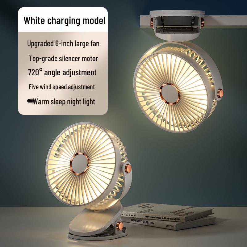 6-Inch Dual-Purpose Clip & Wall-Mount Silent USB Fan with Night Light