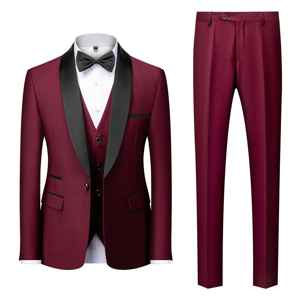 Pánské 3dílné svatební obleky Smoking Slim Fit Lapel Smoking Party Volný čas Formální mužský oblek pro mládence (Blazer+Vesta+kalhoty)