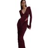 European Style 2025 Winter Deep V-neck Ruched Hollow-out Hip-hugging Dress for Women