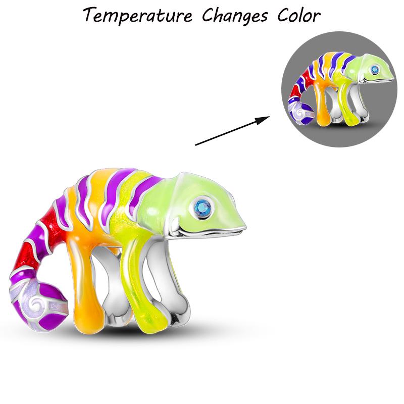 100% S925 Silver Temperature Change Color Chameleon Elephant Trendy Charms Fit Pan Original Bracelets DIY Fine Jewelry Gifts