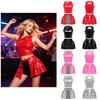 Women‘s Glossy PU Sleeveless Crop Top Front Twin Zippers and High Waist Tiered Ruffle Hem Miniskirt S-3XL Clubwear for Date Night