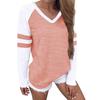 Fashion Women's V-collar Splicing Long Sleeves Leisure Time Tops Blouses