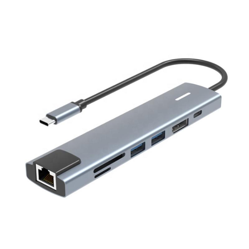 

7 in 1 USB Type C To 8K 60Hz Displayport , Ethernet ,TF/ SD Card Reader, USB-C PD Charging, 2 USB-A for MacBook Pro and More сірий колір