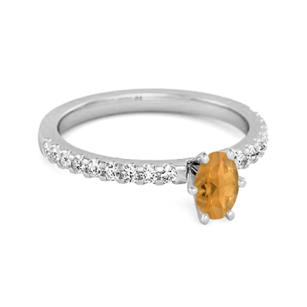 Zitrin Oval Solitärring - 925 Sterlingsilber