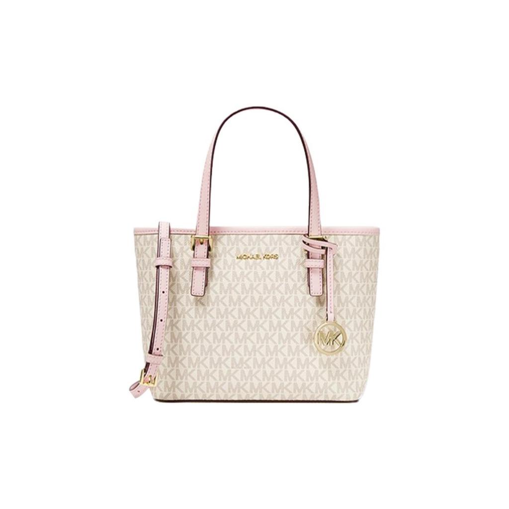 Michael Kors MK Jet Set Monogram Color Block Commuter Leather Tote Bag Women Tote Vanilla-White 35T9GTVT0B-640