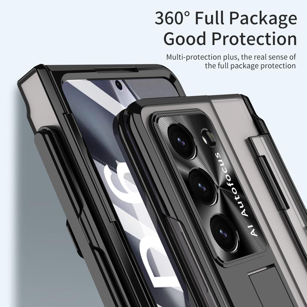 For Samsung Galaxy Z Fold6 5G Kickstand Phone Case PC Folding Cover with Tempered Glass Film+Stylus Pen