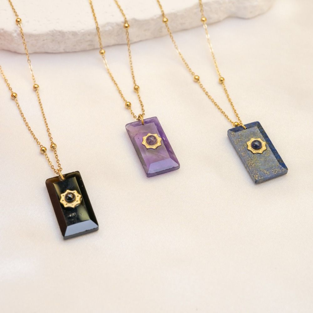 Pendant Square Neck Chain Vintage Sweater Chain Korean Chic Sun Stone Necklace  Women