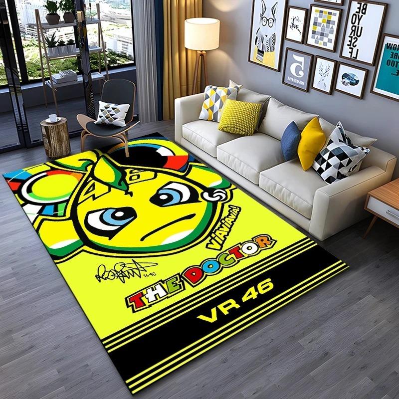 Covor Negru Galben pentru Motociclist Pista de Curse Covor pentru Sufragerie cu Design Dinamic Decorațiune pentru Casă Covor Antiderapant