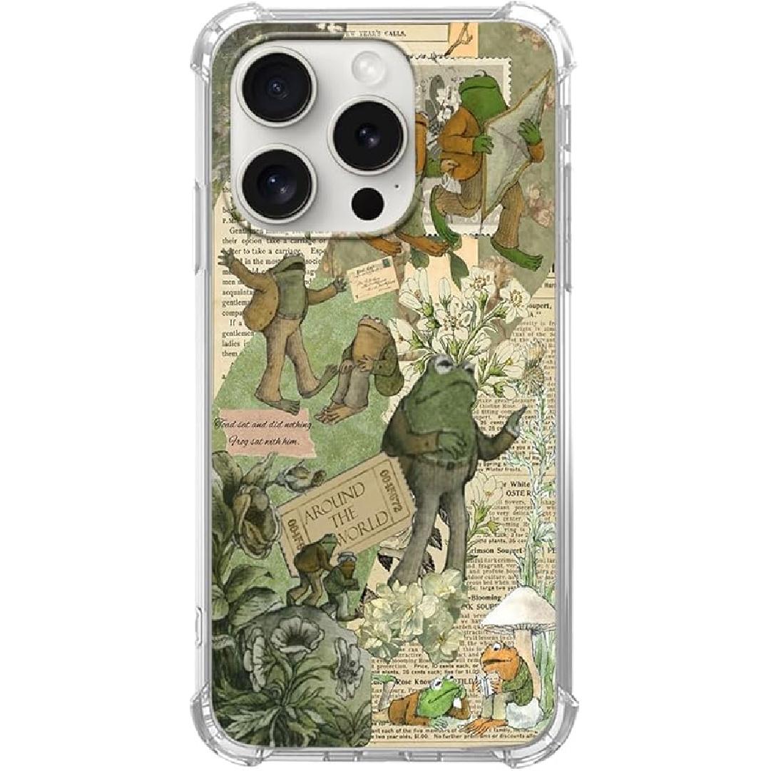 Green Aesthetic Frog Phone Case Compatible with iPhone 15 Pro, Vintage Toad Phone Case for iPhone 15 Pro, Cool TPU Bumper Phone Cover Vintage Toad