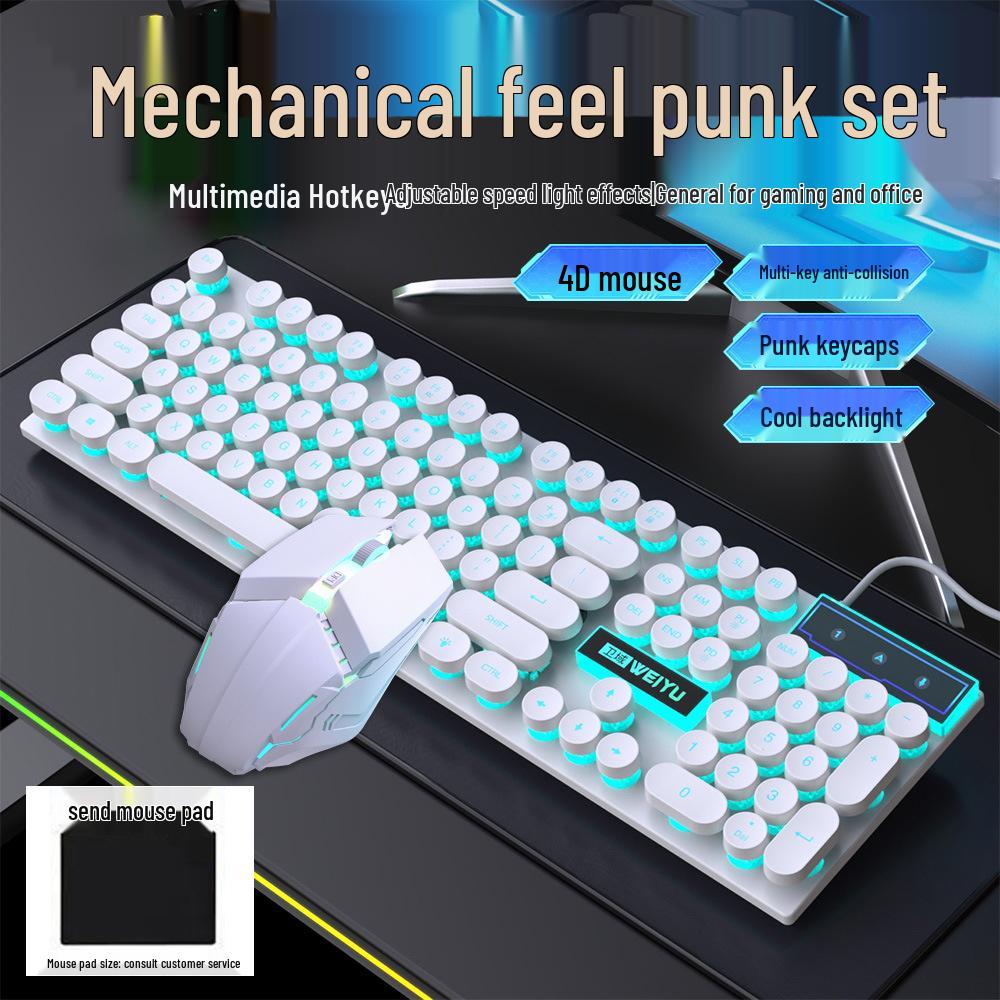 Retro Punk Mechanical Wired Keyboard & Mouse Set for Gaming and Office