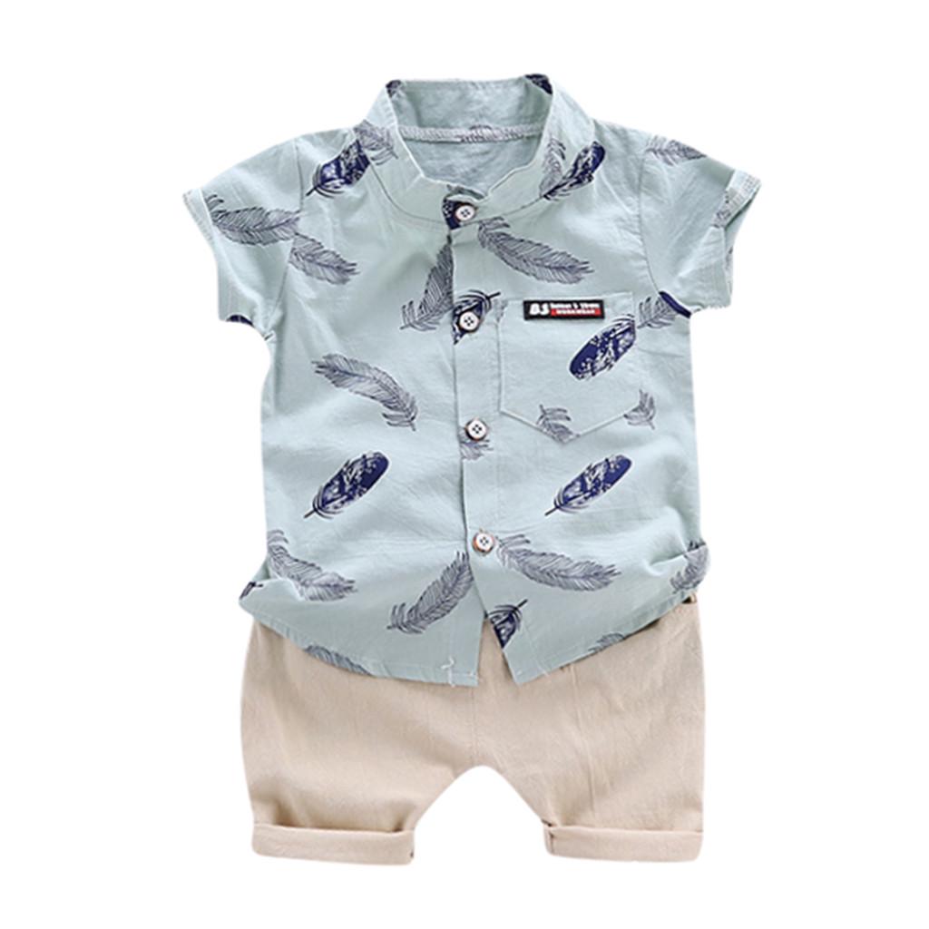 BELT 1-4Years Infant Baby Boys Clothes Set Cartoon T-shirt Tops+Shorts Summer Outfits