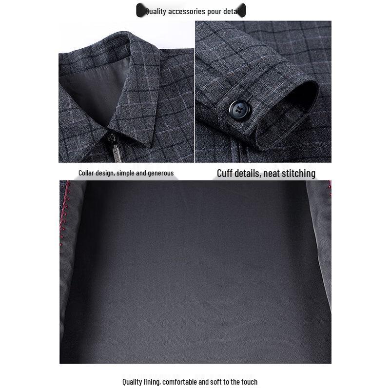 ROMON Men's Business Casual Wool Blend Plaid Jacket