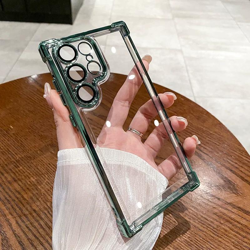 Luxury Clear Plating Shockproof Case for Samsung Galaxy S24 S23 FE S22 S21 S20 Plus Note10 20 Ultra A54 A55 A53 Hard Armor Cover