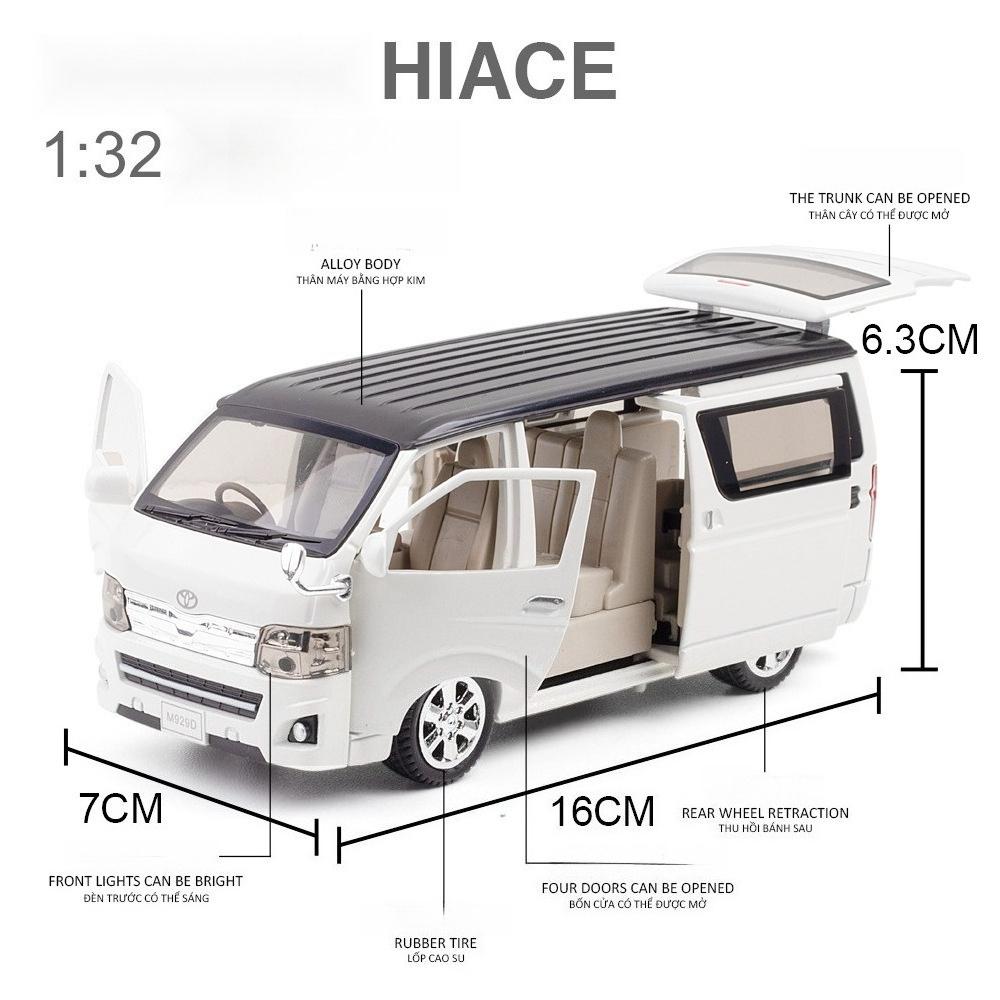 1:32 Scale HIACE Toy Car Models Alloy Diecast MPV Doors Opened Pull Back Sound Light Business Travel Vehicle Presents for Boys