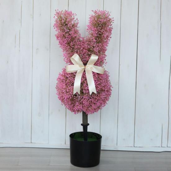 Umělá rostlina Králík Dekorace s Realistickými Zelenými Listy Odolná proti Vyblednutí Falešné Rostliny Plast Odolný proti UV Zářením Velikonoční Dekorace pro Domácí Vstupní Dveře