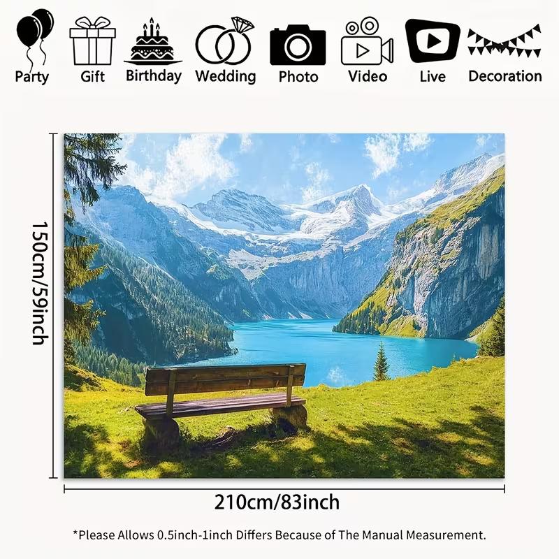 

2D Flat Printing Swiss Alps Lake Tapestry, Mountain View with Bench Wall Decor 47.2x31.5inch/120*80cm