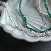 Silver Necklace with Natural Baroque Pearls, Green Jadeite, Product Weight 17.77 G (2185123)