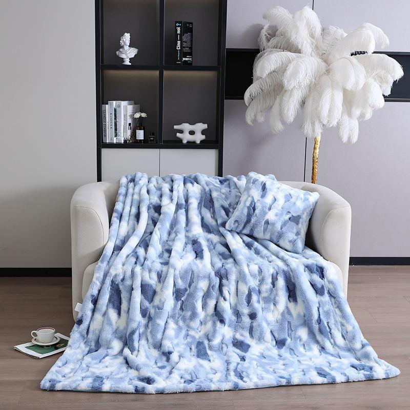 Doppellagige, dicke Decke mit Kaninchenhaar-Imitat-Druck