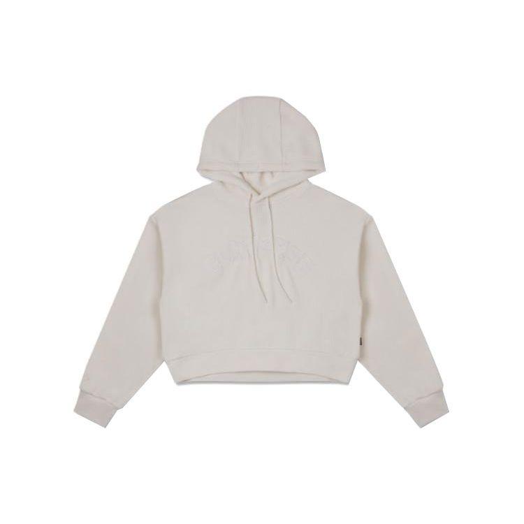 

Converse Letter Print Drawstring Hoodie Women Tops Milk-White 10026557-A01