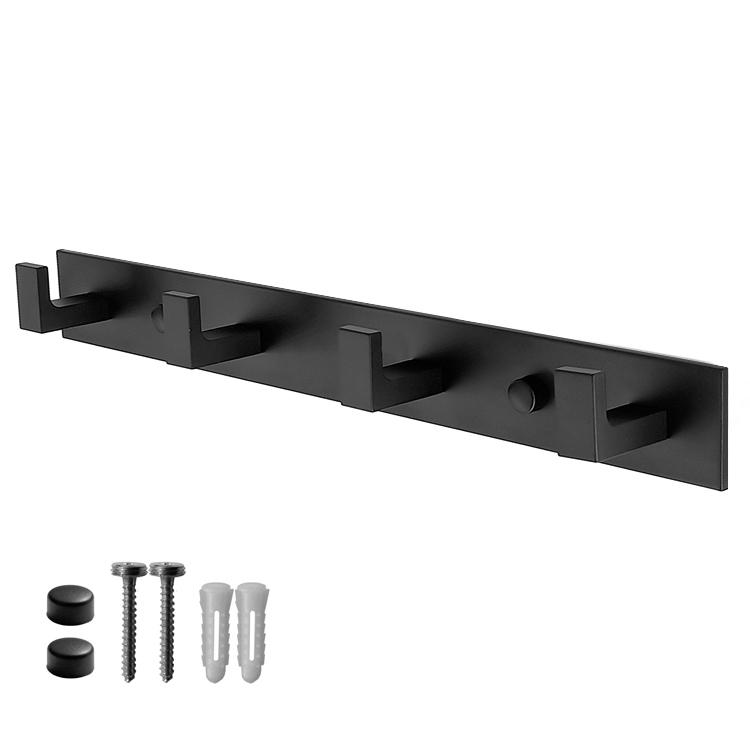 Wall Towel Rack With 4 Hooks - Black