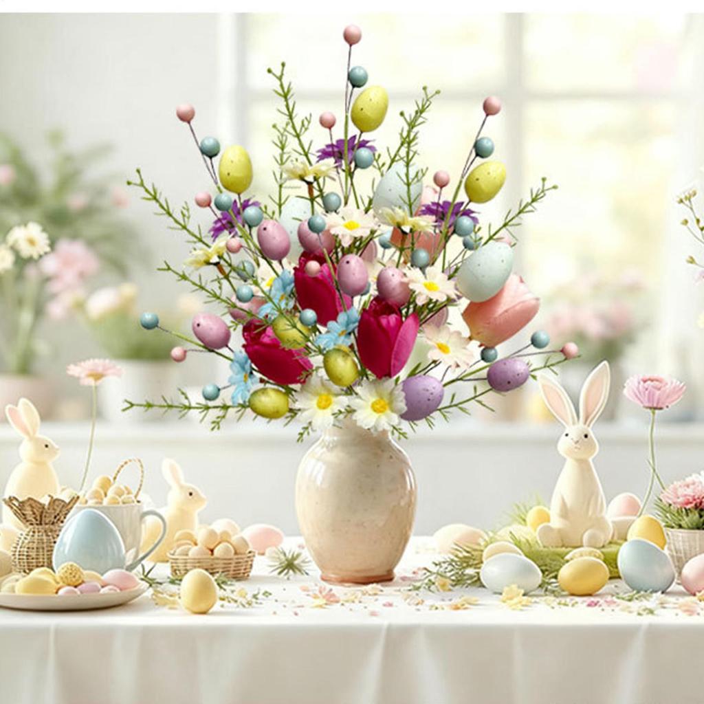 Easter Decorations Artificial Floral Easter Egg Picks Spring Stems Plastic Flower Decor Home Vase Filler Table Home Decor